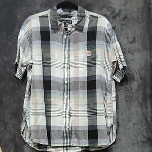 Carhartt Women's Gray and Black Plaid Button Down Shirt medium